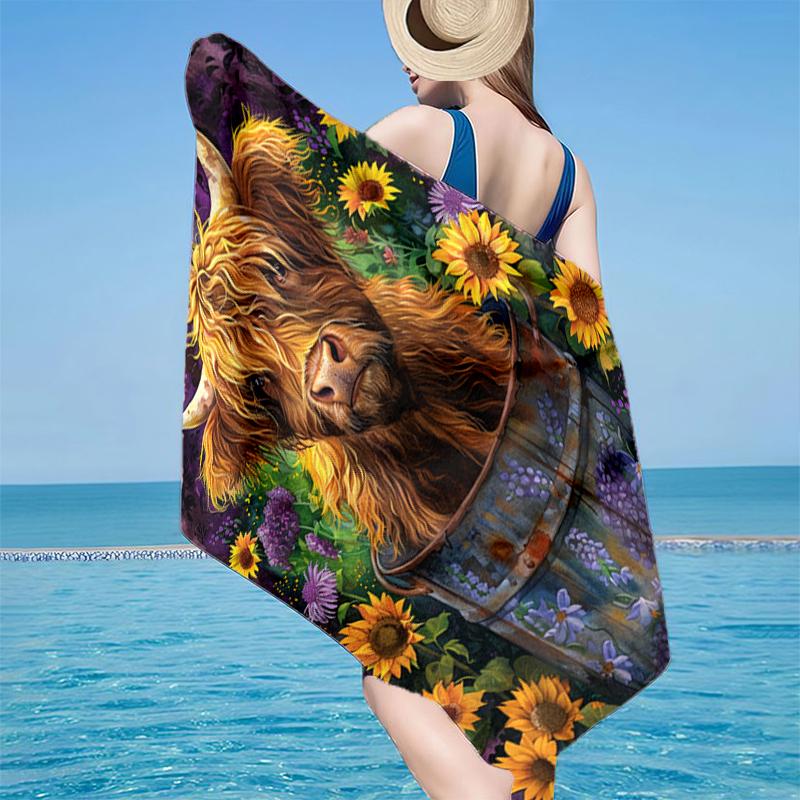 Cow In Flower Field Beach Towel, Super Soft Microfiber, Gift for Her/Him, Birthday, for Pool, Beach, Travel, Home Decor Fan gifts