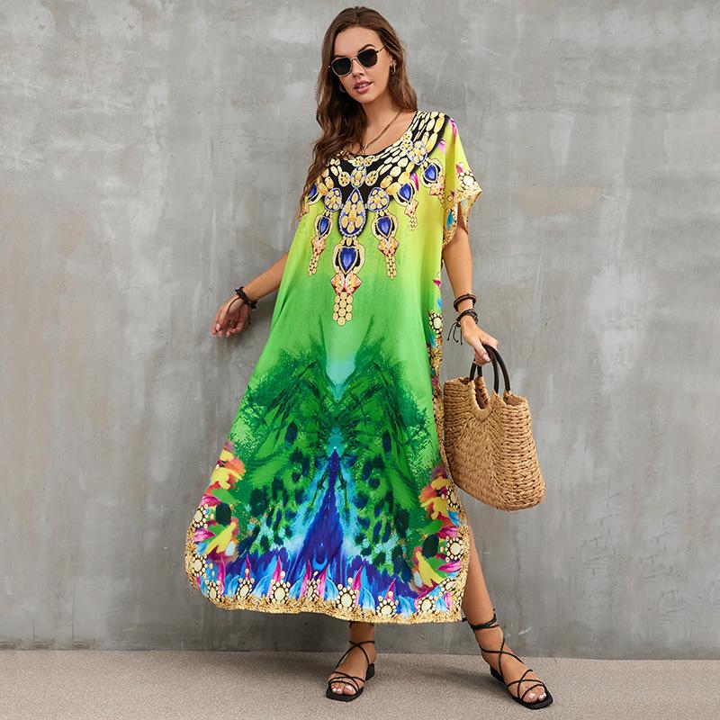 Indigo Floral Beach Robe: Loose Seaside Holiday Sunscreen Dress & Bikini Cover-up