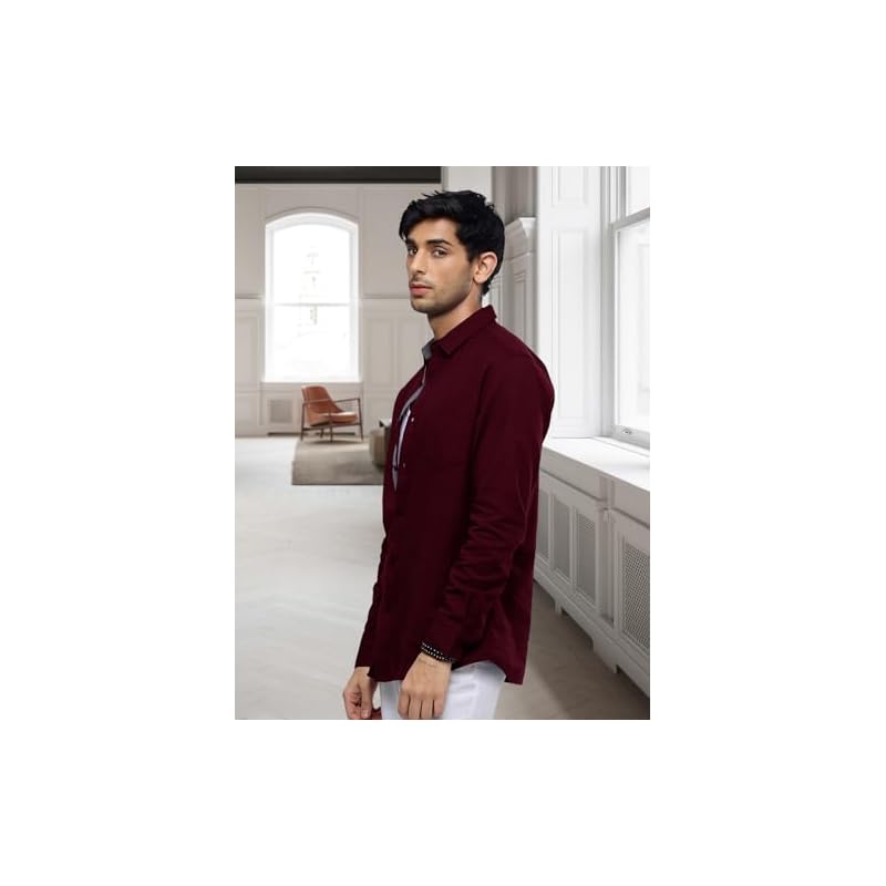 Pinkmint Casual Shirt for Men Stylish Mens Shirt Soild Regular Fit Long Sleeve Formal Wear Aqua Blue