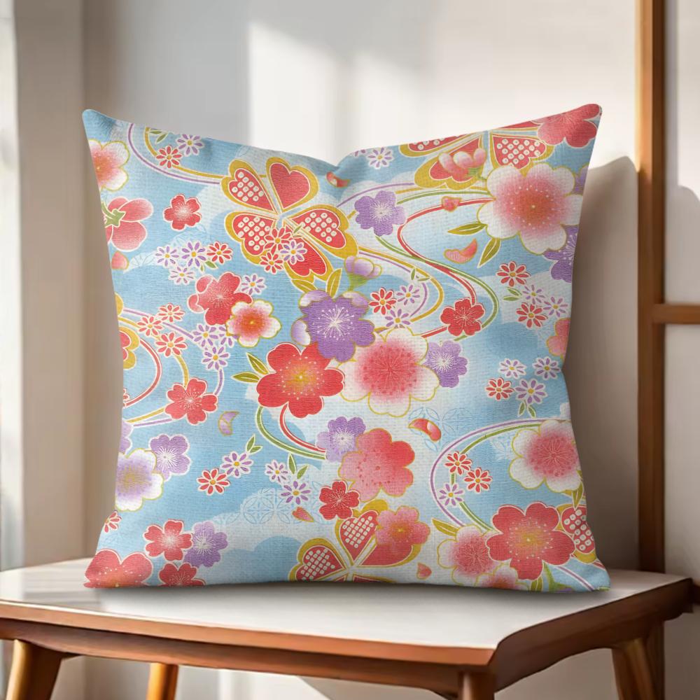 Cherry Blossoms Cushion Cover Natural Linen Organic Fabric DoubleSided Printing Couch Pillow Covers Home Decor