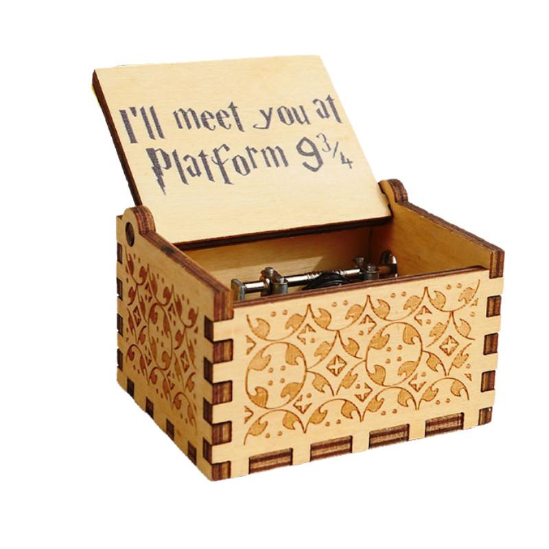 Vintage Harry Potter Hand-crank Music Box Exquisite Wooden Miniature Gift For Couples