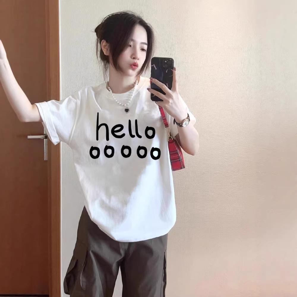 White Letter Cotton Short-sleeved T-shirt Women's New Summer Loose Oversize Half-sleeved Design Top