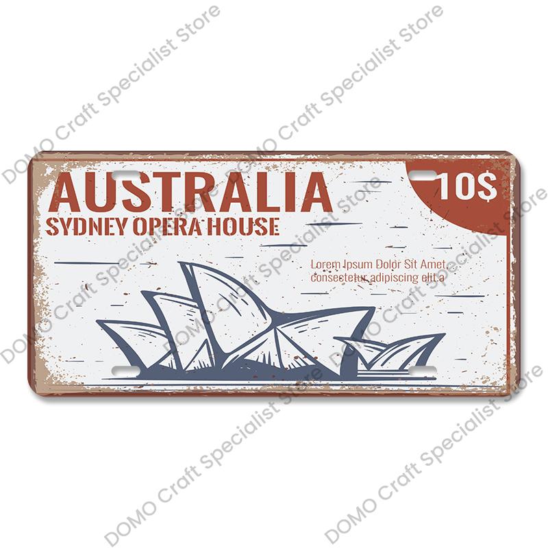 Nasjonalt landemerke Plakat Bilskilt Retro Frankrike New York Australia Metallblikkskilt Veggdekor Garasje Bilklubb