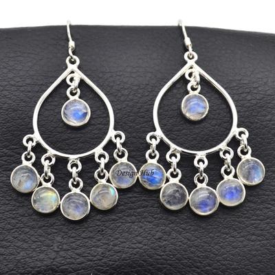 Mondstein Ohrring 925 Sterling Silber Handgemachter Schmuck Baumeln & Tropfen Ohrringe Weihnachtsgeschenk