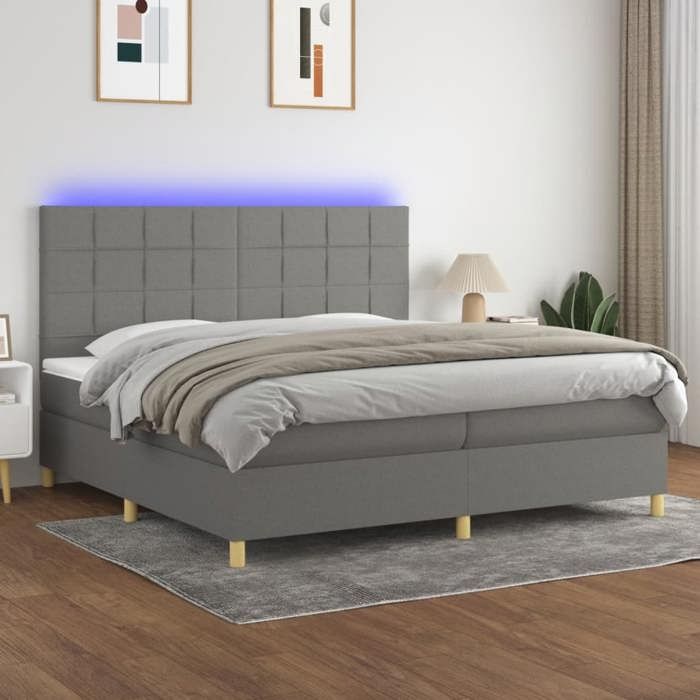 VidaXL Slat Bed Base with Mattress and LED, Upholstered Bed with Headboard, Double Bed, Adult Bedroom Bed, 3135462
