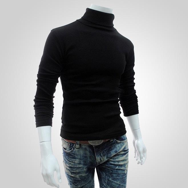 New Men's Solid Color T-shirt High Collar Long Sleeve Spring Autumn Winter Bottoming Shirt Knitted Sweater Korean Version Pullover