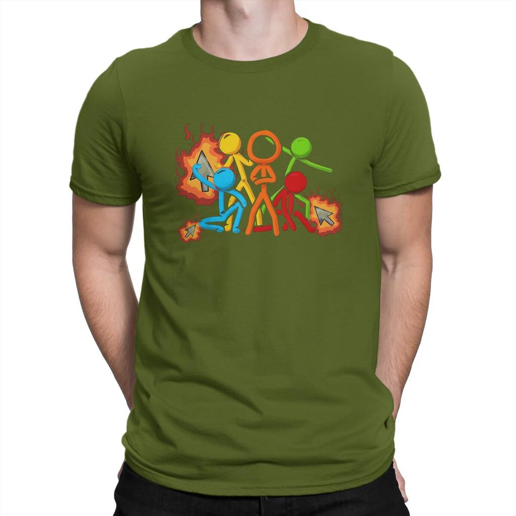 Five Stick Figures with Fire Mouse Pickaxe Unique TShirt Alan Becker Game Casual T Shirt Hot Sale Tshirt For Men Women