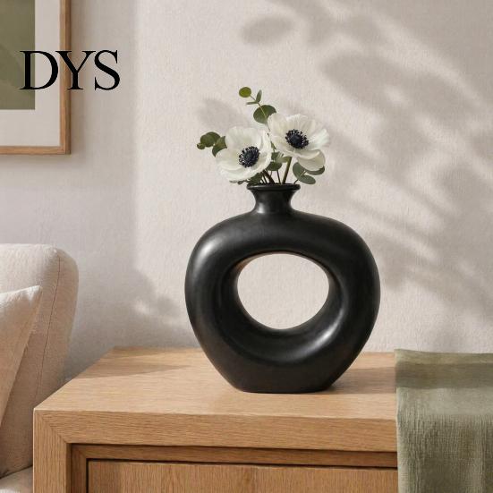 Artistic Hollow Rope Vase Minimalist Resin Flower Vase, Circle Art Modern Floral Dried Arrangement Holder for Home Living Room Bedroom Table Ornament