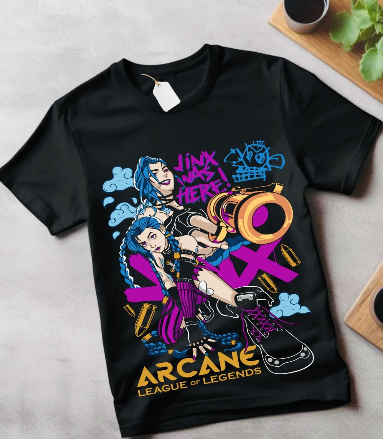 Jinx Arcane T-Shirt Mens Womens Tees Top Japanese Anime Cartoon Jinx Arcane Graphic T-Shirt Mens Womens Tees Top gift S