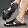 Men Slippers Handmade Simple Flats Brown Leather Sandals Black Summer Roman Sandals Closed Toe Beach Shoes Plus Size