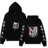 Attack On Titan Hoodie, Q Version Levi Graphic Wings of Freedom Sakura Back Print Japanese Letter Sleeve Pullover Sweatshirt Unisex Streetwear