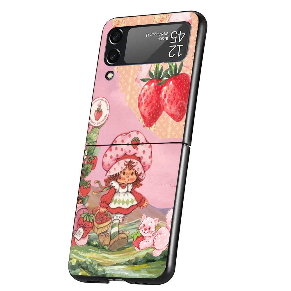 Cute Strawberry Girl Cover Phone Case For Samsung Galaxy Z Flip 7 6 5 4 3 5G Flip7 Flip6 Flip5 Flip4 Flip3 Black Fundas Shell