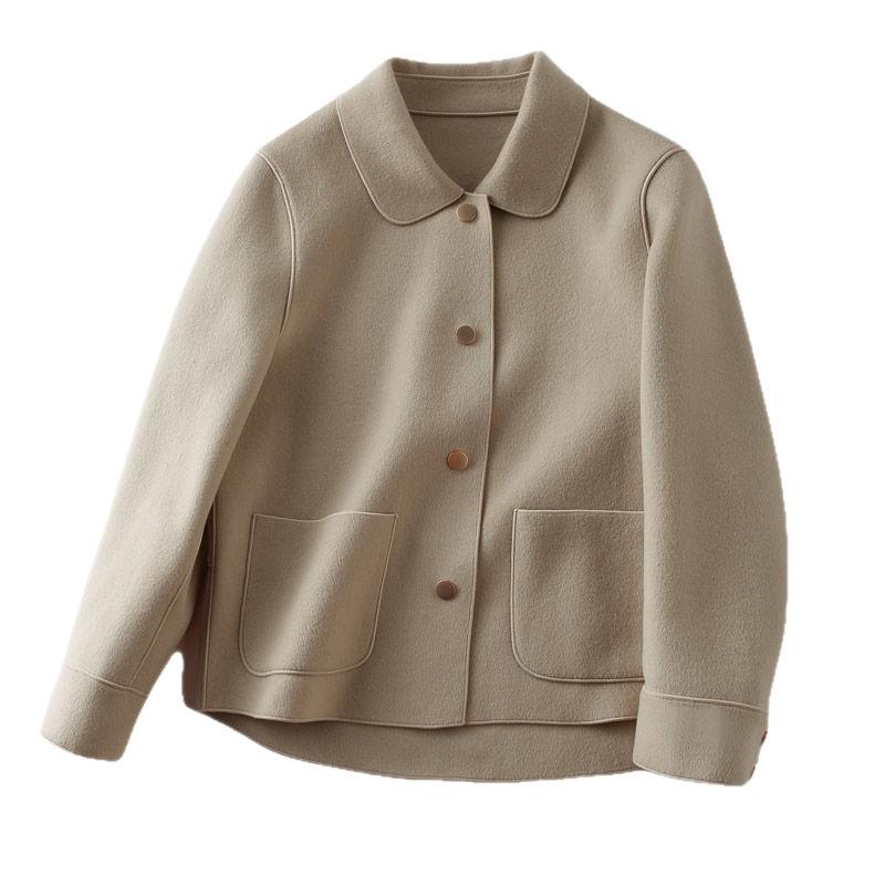 Manteau Court Double Face en Tweed à Revers Simple et Luxueux pour Femme, Un Haut Mode, Ample et Polyvalent pour le Printemps et l'Automne
