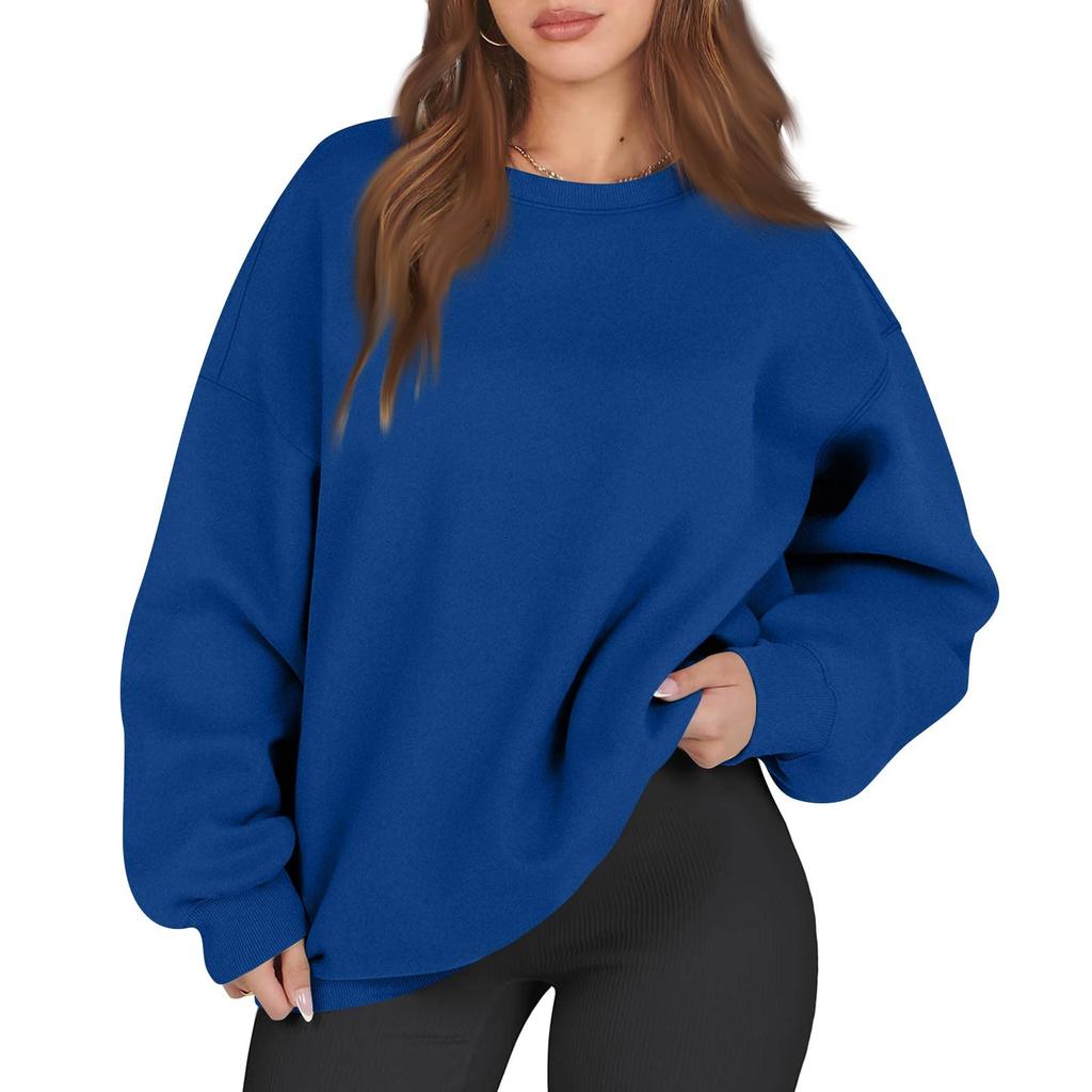 Women's Fashion Long Sleeve Loose Oversize Solid Color Half Zipper Neck Sweater Top With Pockets