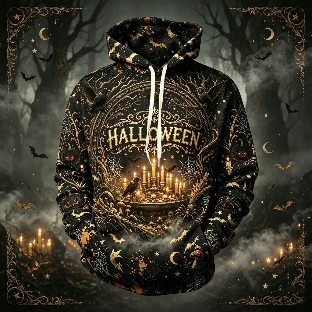 Men's Casual Hoodie Long Sleeve Sweatshirt with Halloween Graphic Print for Fall