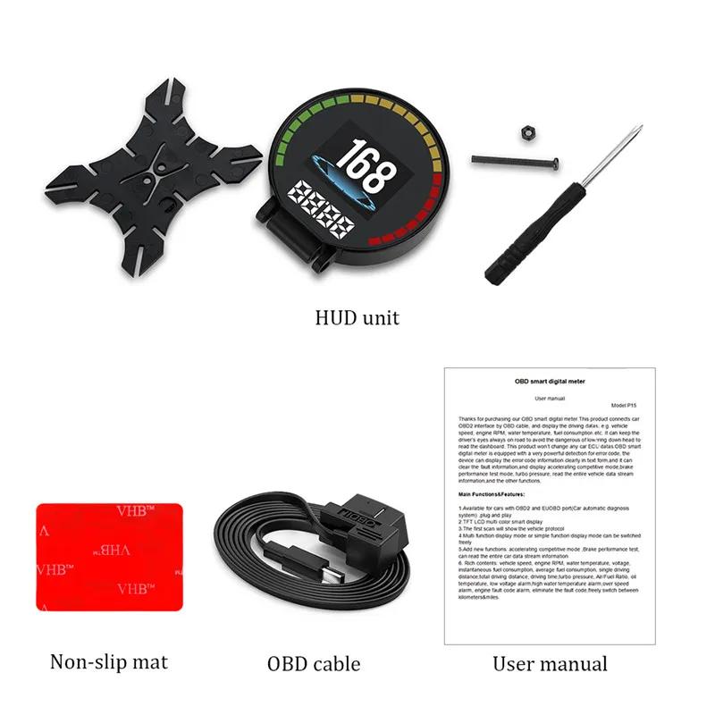 

HUD OBD2 Автомобильный цифровой дисплей на лобовом стекле Спидометр Система предупреждения о превышении скорости Температура масла и воды КМ/ч Миль/ч Давление турбонаддува Считывание чёрный