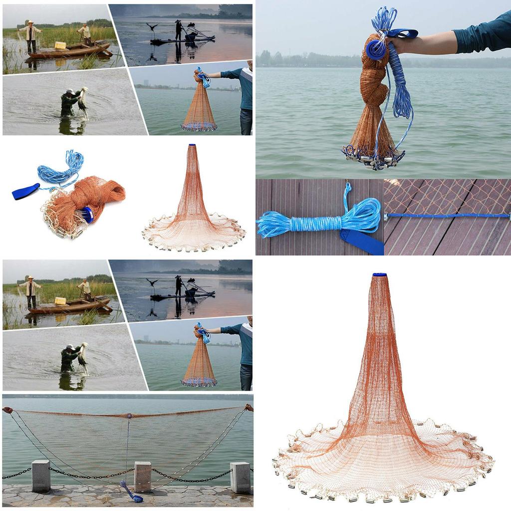 Durable And High-quality 8ft 2.4m Fishing Net With Strong Nylon Mesh For Easy Casting