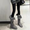 High Snow Boots Winter New Round Toe Sleeve Metal Buckle Plus Fleece Platform Non-Slip Cotton Boots