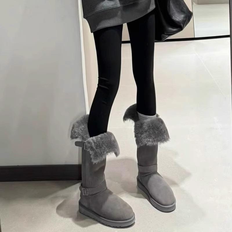 High Snow Boots Winter New Round Toe Sleeve Metal Buckle Plus Fleece Platform Non-Slip Cotton Boots