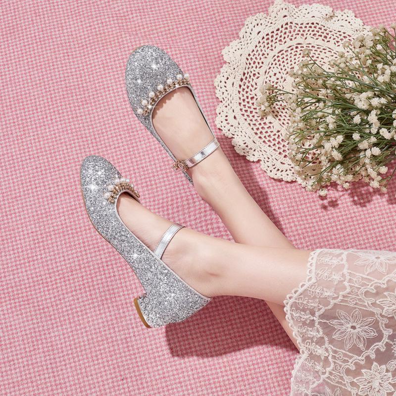 Girls dance shoes little girl student performance shoes crystal shoes runway princess shoes high heels children performance leather shoes