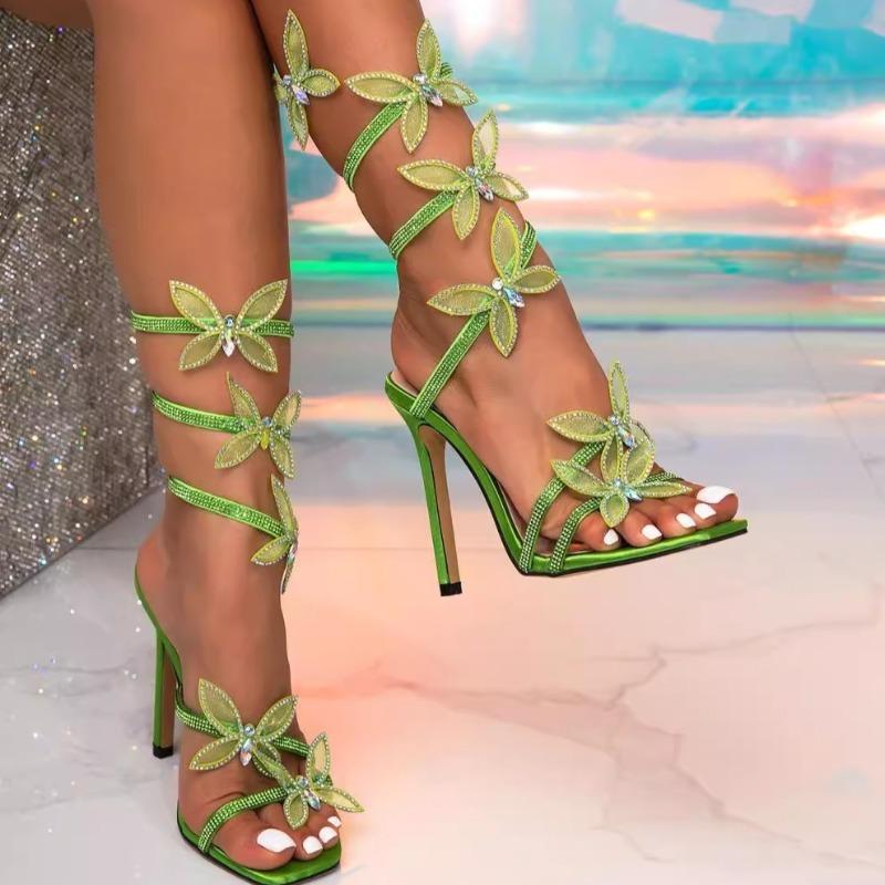 Sandales à talons hauts et bout carré pour femme, bout ouvert, brides étroites, nœud, design, pour mariage, extérieur, pointures 34 à 43, été 2025