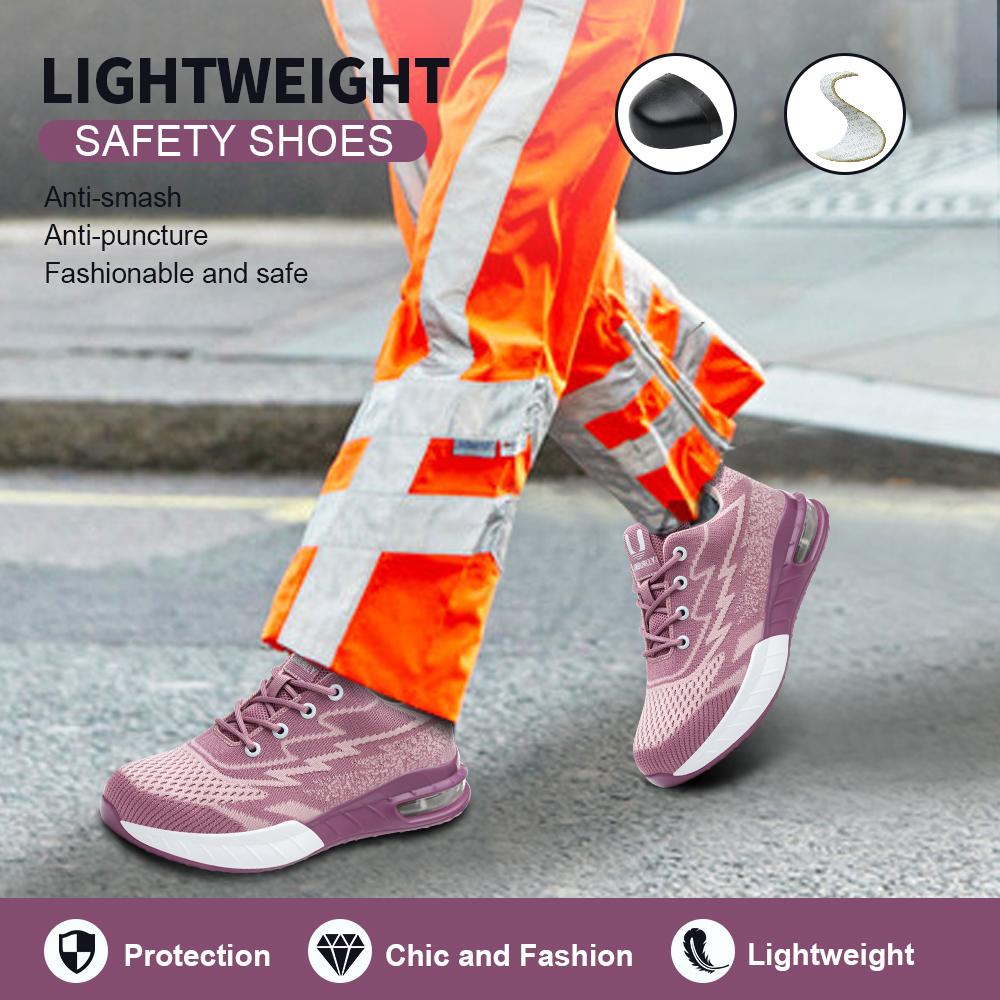 Women's Steel Toe Safety Shoes - Pink Anti Smash & Anti Puncture - Wide European Sizes - Fashion Work Boots for Ladies