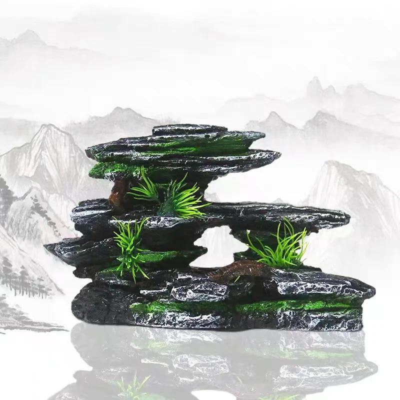 Harz Aquarium Felsenberg Dekoration Künstliche Aussicht Felsenhöhle Stein Baum Fischbecken Ornament Haustierbedarf Heimdeko Neu