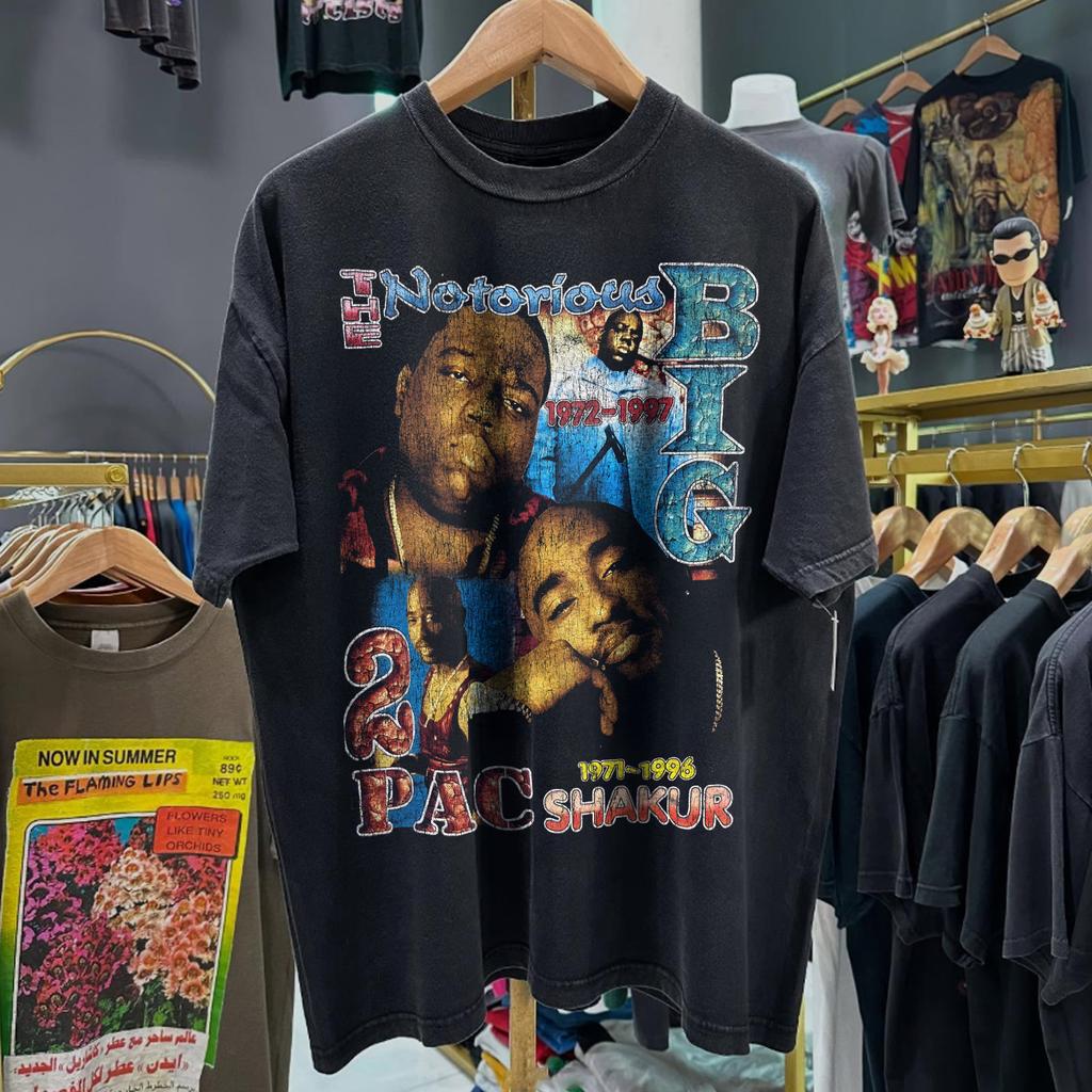 90s Thug Poetry Forever - B.I.G & 2Pac Memorial Rap Aged T-Shirt Black M
