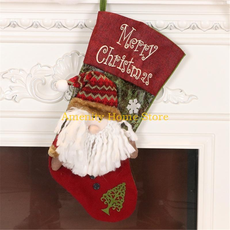 F26C Christmas Stockings Xmas Stockings Decoration 18" 3D Plush Santa Snowman Socks