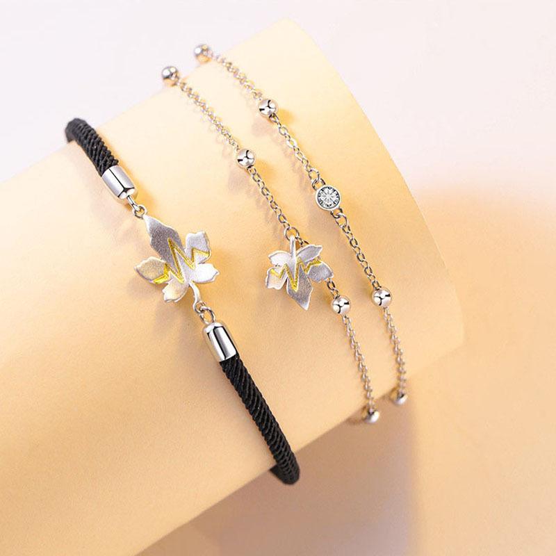 New Maple Leaf Couple Bracelet for Boys and Girls, Double-layer Niche Design, Couple Black Woven Hand Rope