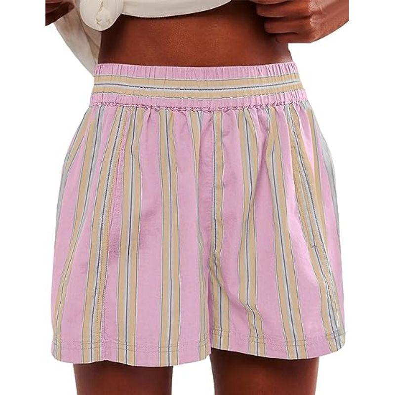 

European and American Shorts Fashion Stripe Casual Shorts Women s Pants Beach Pants Lotus root color M