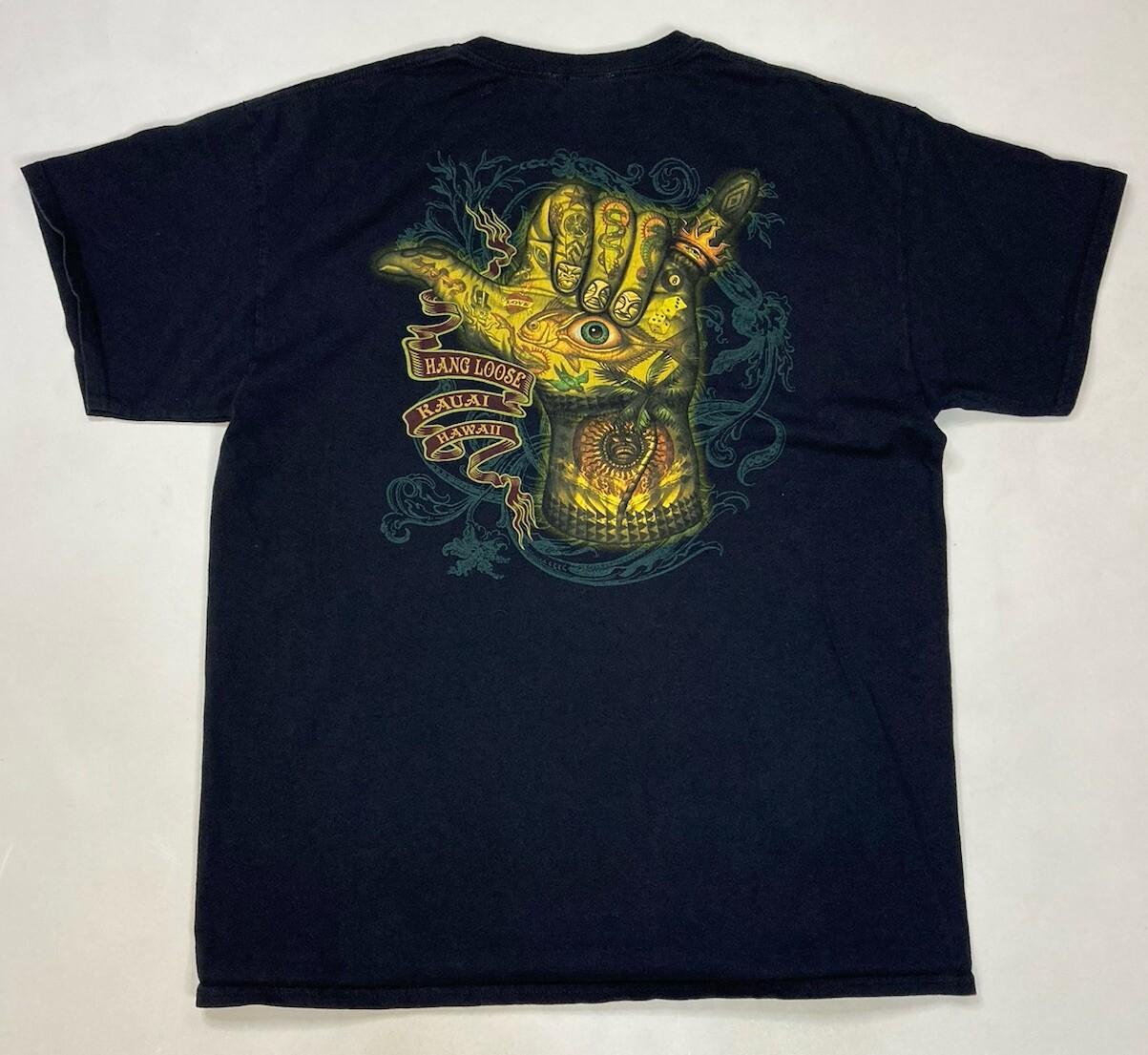 Blue 84 Hang Loose Kauai Hawaii Graphic T-shirt Men Large Black Short Sleeve XXL
