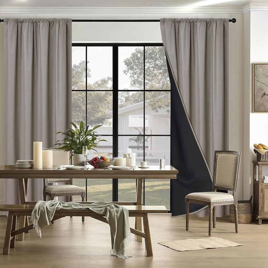 SHEIN Yafang Rod Pocket Blackout Curtains - Solid Color, Insulated, Sun Protection for Living Room & Balcony.