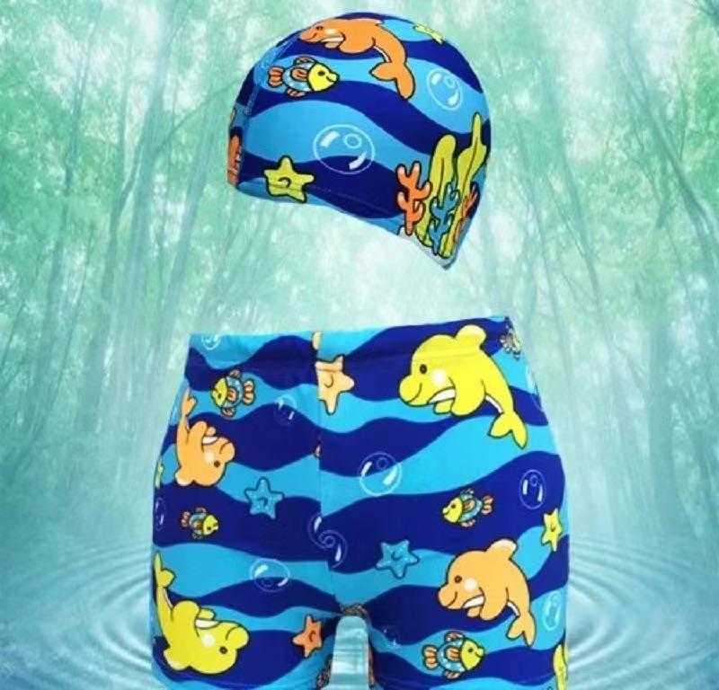 Dolphin Boys  Swim Trunks & Hat Set - Infant Children s Boxer Swimsuit