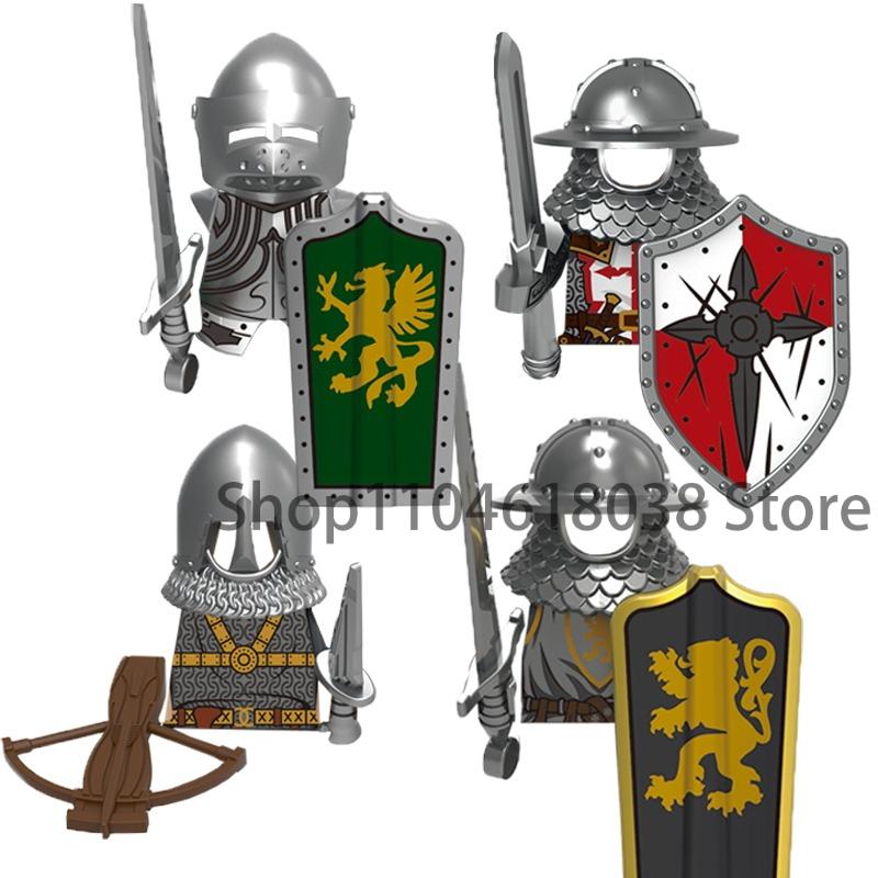 Medieval Castle Soldier Action Figures Building Block Empire Templars Lancer Warrior Militia Helmet Shield Sword Bow Toy Gifts