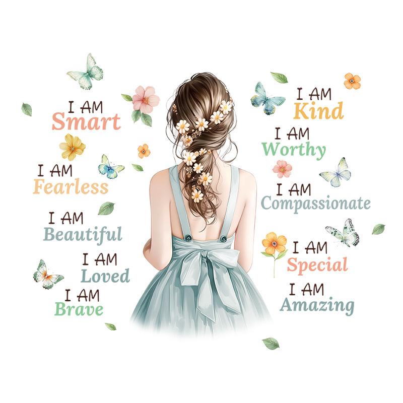 Sunflower Confident Girl Wall Sticker Self-Adhesive Inspirational Quotes Women Bedroom Decoration Headboard Decals