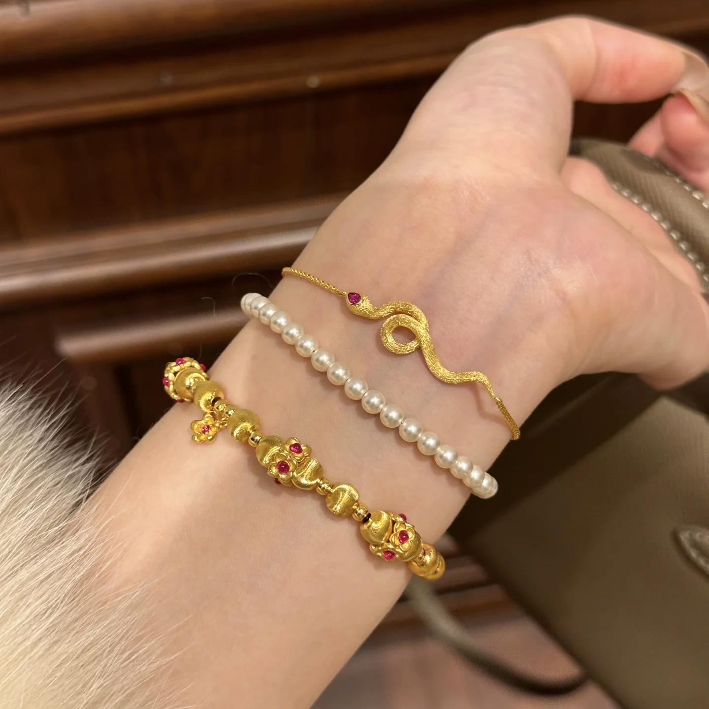 

Si Red Snake Bracelet Women S Gold-Plated Brushed New Snake Fashion Light Luxury Exquisite Temperament Niche High Sense