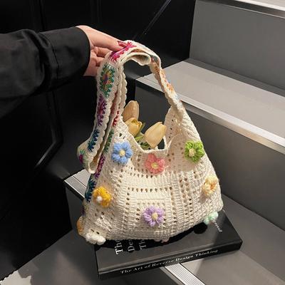 Trendy Hand-woven Handbag, Pearl Hollow Shoulder Bag, Women's Bag, Casual Large-capacity Tote Bag, Messenger Bag.