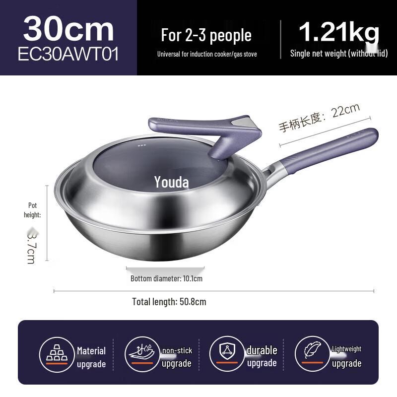 Supor 30cm Titanium Non-stick Stainless Steel Wok
