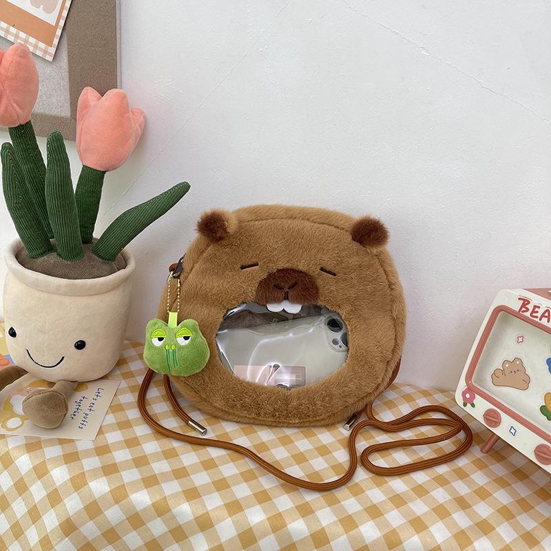 Kapibara Hairy Shoulder Pain Bag Cute Girl Large Capacity Underarm Bag Capybara Crossbody Small Round Bag