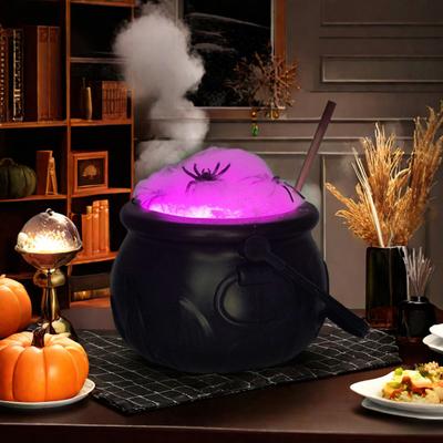 Halloween Witch Cauldron Set DIY Plastic Black Pot with Artificial Spiders Light Up Bubble Witch Cauldron for Halloween Kitchen Table Decor