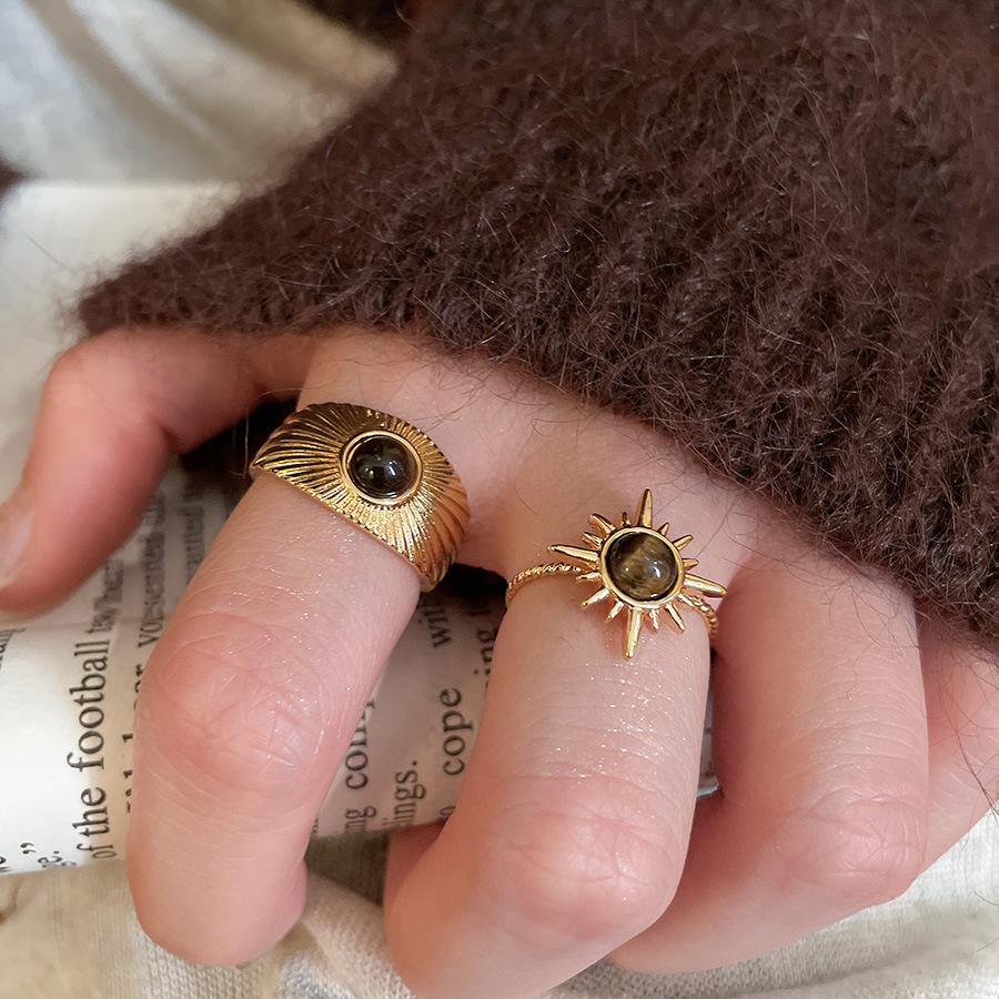 Maillard Vintage Geometric Flower Tiger's Eye Open Ring Simple Index Finger Ring Jewelry