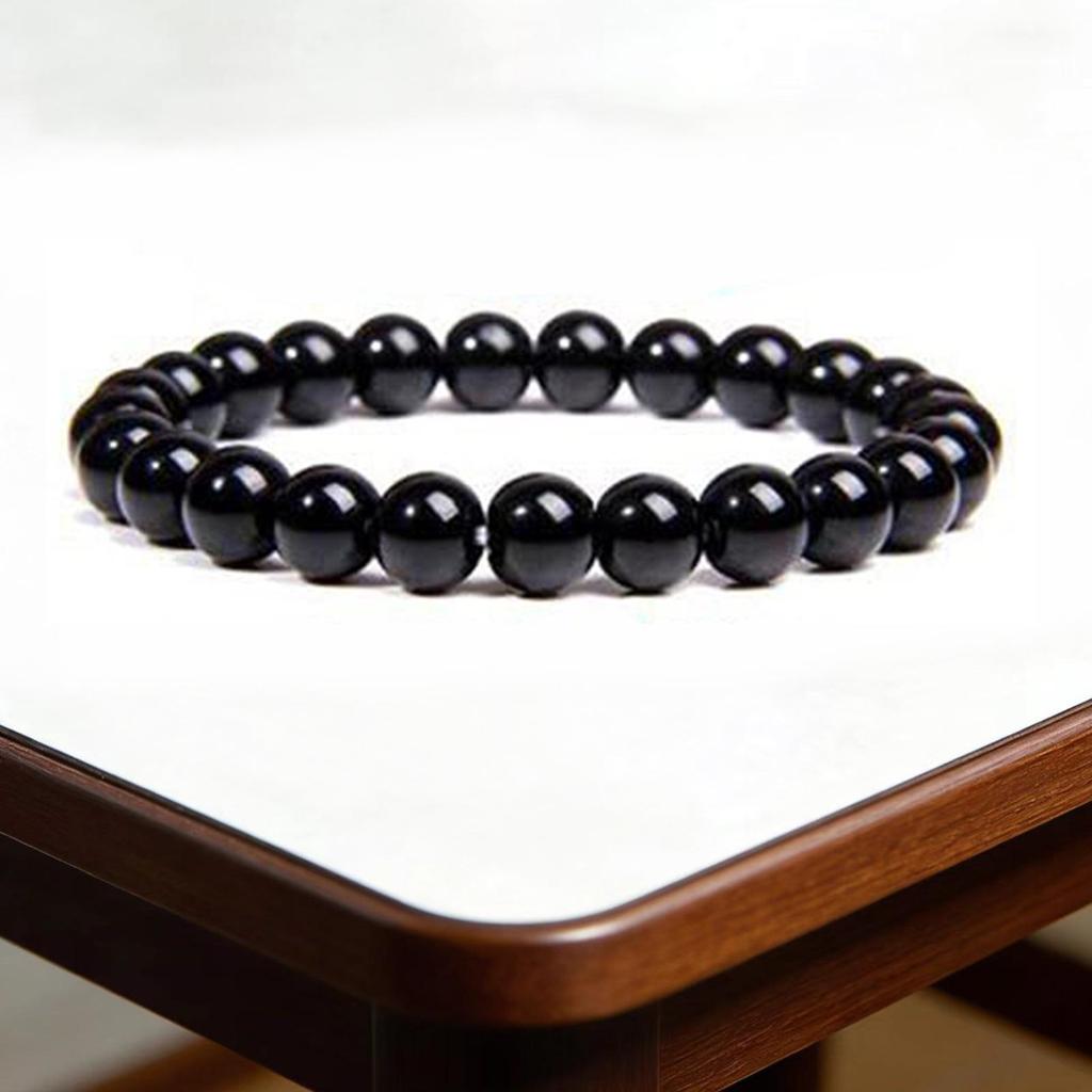 8mm Agate Natural Stone Bracelet - Fashionable Single Strand Elastic Beaded Bracelet with Round Crystal Beads