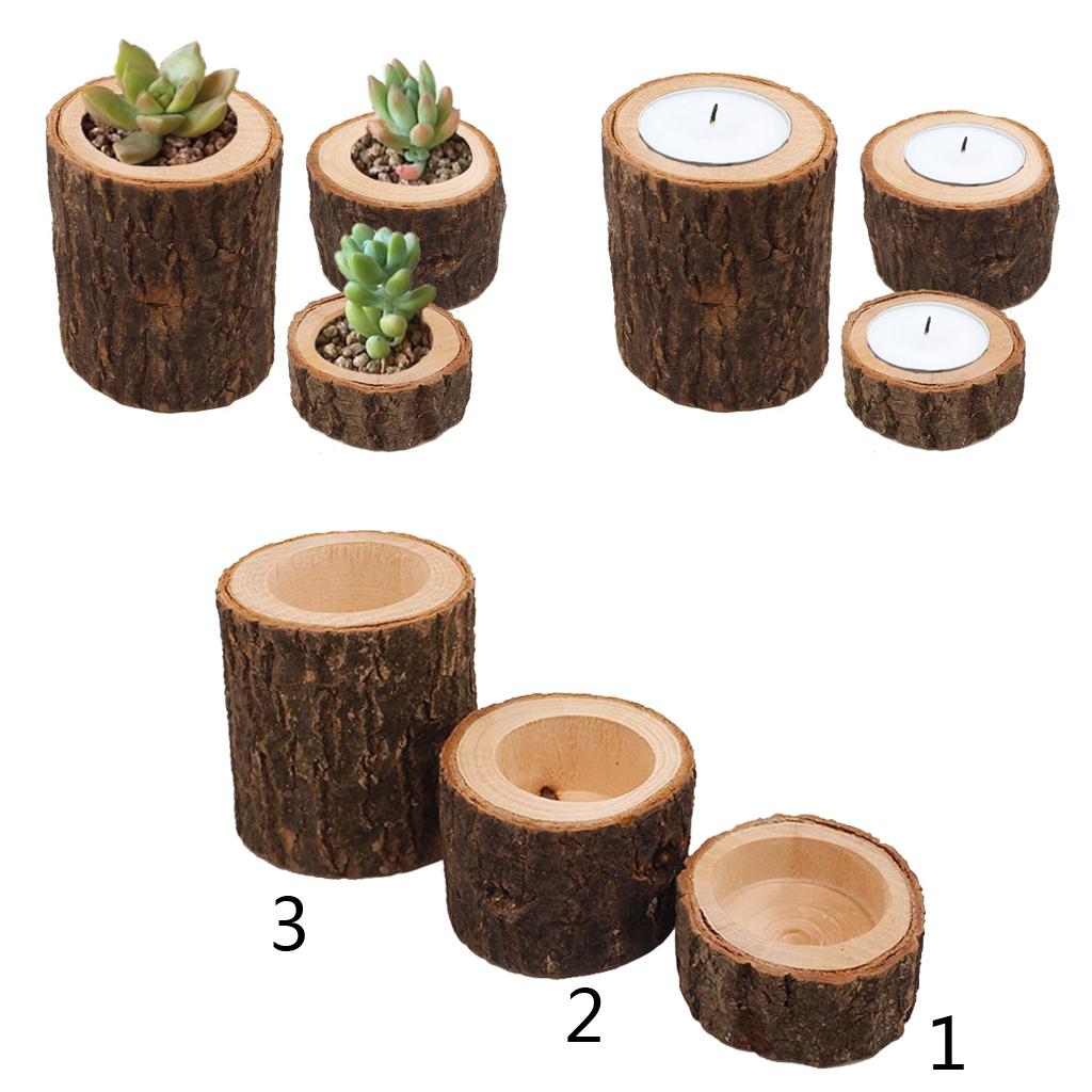 Tree Stump Tea Light Candle Holder Natural Wood Vintage Decor Accent for Home Bar Church Festive Use