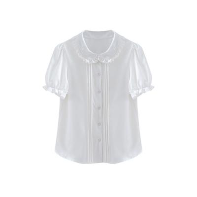 Blouse Lolita Shirt Short Sleeve Top Summer Cute White Women's (S White)