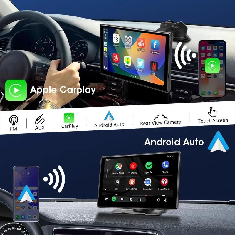 Srnubi 2.5K 9 inch Dash Cam Car DVR Wireless Carplay&Android Auto GPS Navigation Video Recorder Dashboard Dual Lens Wifi FM AUX