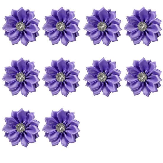 10 stk 4 cm satengbånd blomster skinnende rhinestone applikasjoner DIY bryllupshåndverk