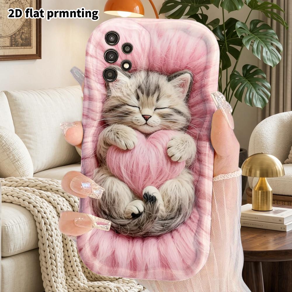 Phone Case: 2D Flat Samsung Galaxy A34 A35 M05 M06 S20 S22 S21 FE Plus 5G Protective Case, Couple Style, Holding Heart Kitten, Christmas and Halloween