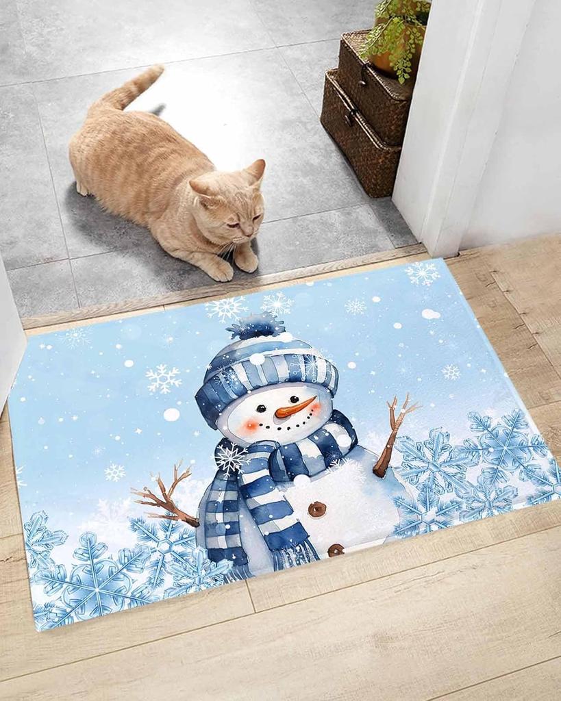 Christmas Snowman Snowflake Bathroom Mat Bedroom Bedside Foot Mat Entrance Welcome Door Mat Balcony Hallway Rug Xmas Decorations