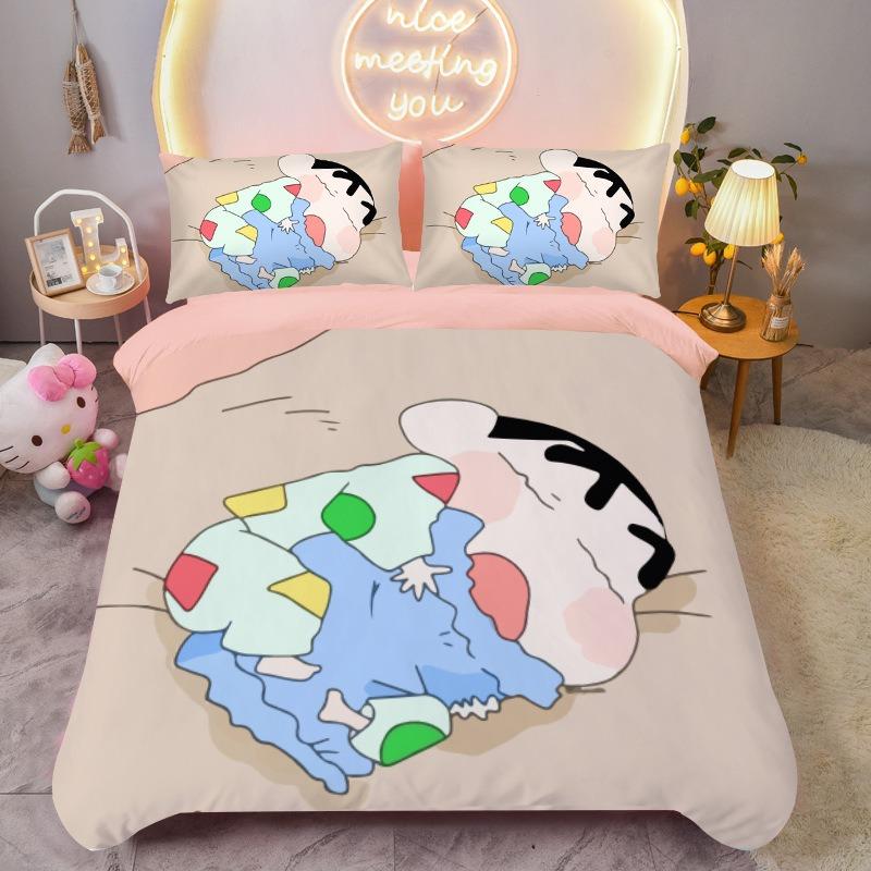 Duvet Cover Set Crayon Shin-chan Cartoon Bedding Set, Boy and Girl Home Room Bedroom Soft Duvet Set, King Size 260x240cm